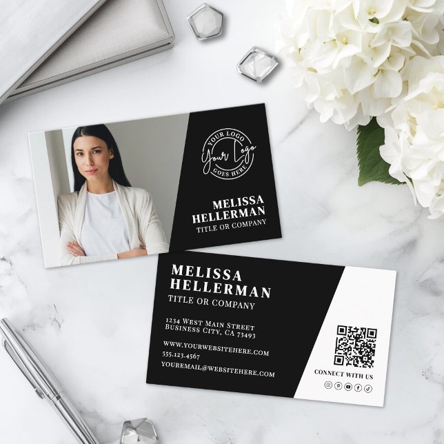Black Photo QR Code Logo Business Card (Black Photo QR Code Logo Business Card)