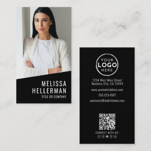 Black Photo QR Code Logo Vertical Business Card