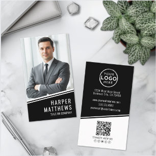 Black Photo QR Code Logo Vertical Business Card