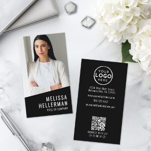 Black Photo QR Code Logo Vertical Business Card