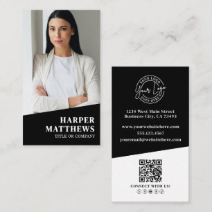 Black Photo QR Code Logo Vertical Business Card