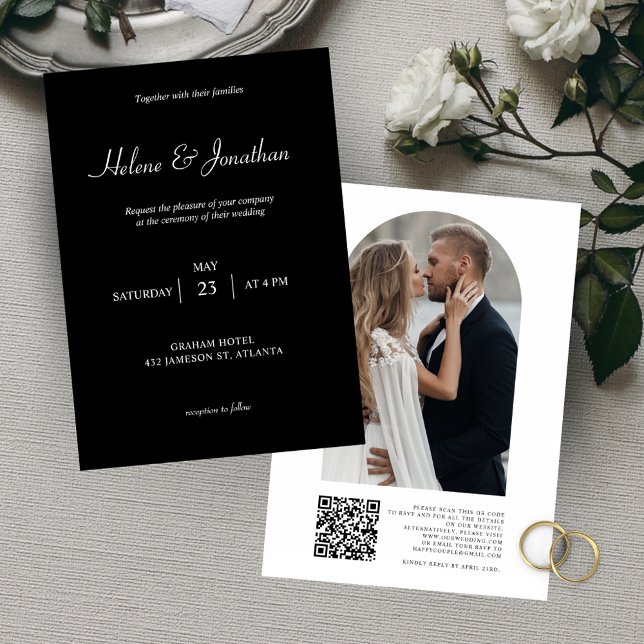 Black Photo QR Code Wedding Invitation (Creator Uploaded)