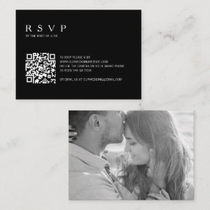 Black Photo QR Code Wedding Mini RSVP Card