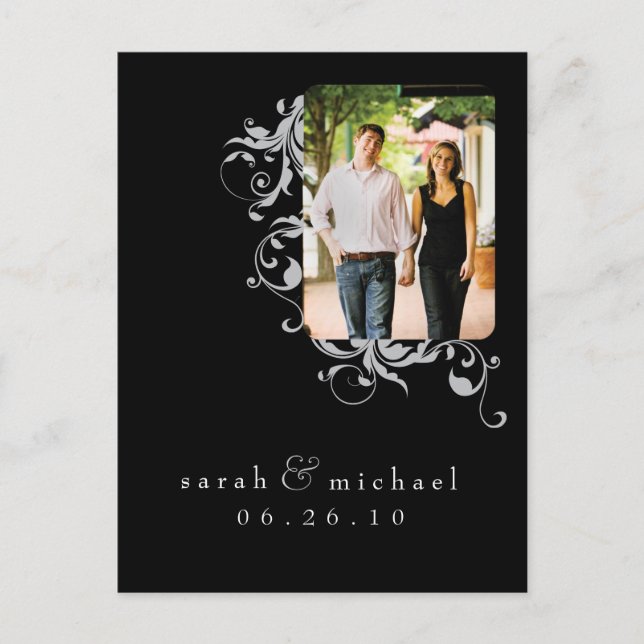 Black Photo Save the Date 04 Announcement Postcard (Front)