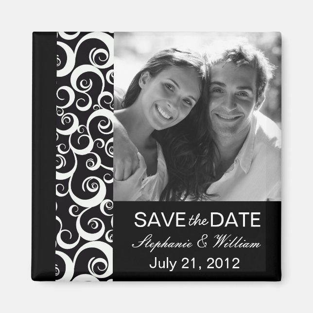 Black Photo Save The Date Magnet (Front)