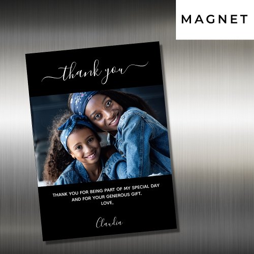 Black photo script minimalist thank you magnet