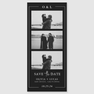 Black Photo Strip Monogram Border Magnetic Wedding