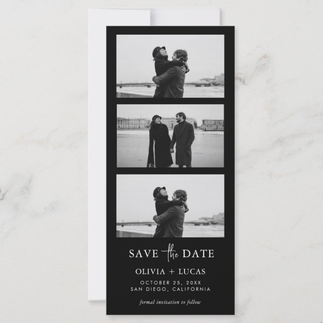 Black Photo Strip Wedding Save The Date (Front)