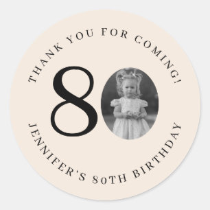 Black Photo Thank You 80th Birthday Champagne Classic Round Sticker