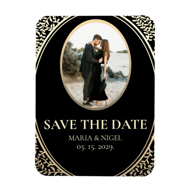 Black Photo Wedding Save The Date Invitation Magne Magnet (Vertical)