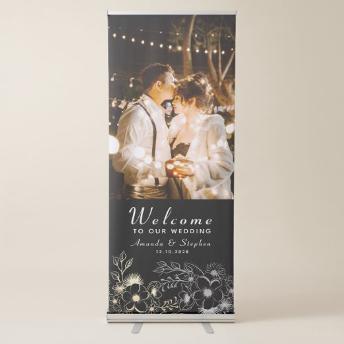 Black Photo Wedding Welcome Retractable Banner