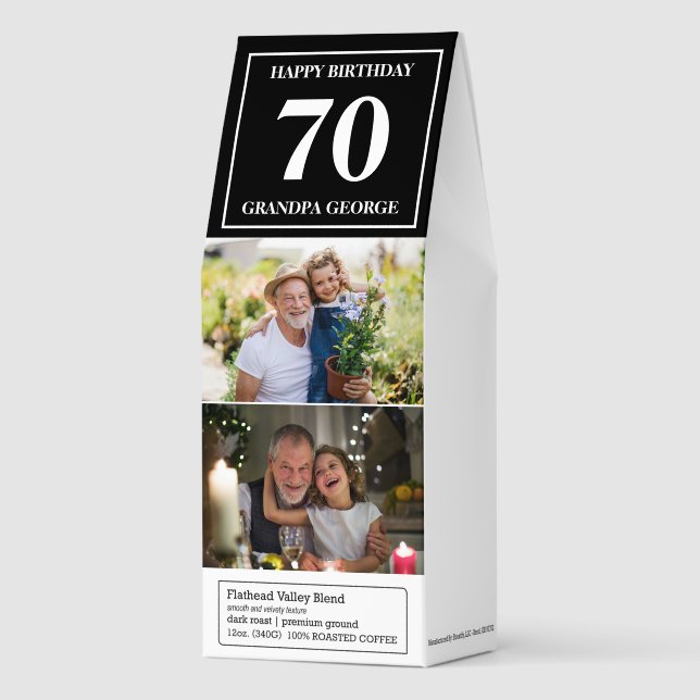 Black Photos of Grandkids Happy Birthday Grandpa Roasted Coffee (Front)