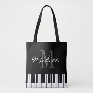 Black piano keys shoulder tote bag for musician