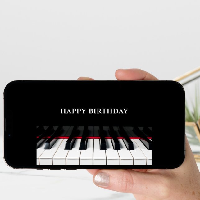 Black piano keys tuts happy birthday card (Front Digital)