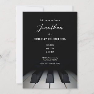 Black piano modern simple birthday invitation