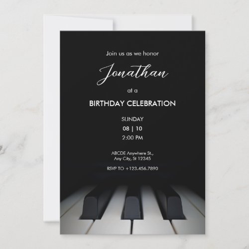 Black piano modern simple birthday  invitation