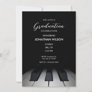 Black piano music graduation invitation