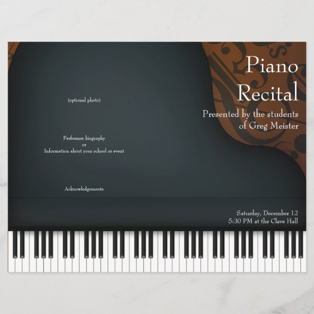 Black Piano on Brown Folded Recital Program (Front)