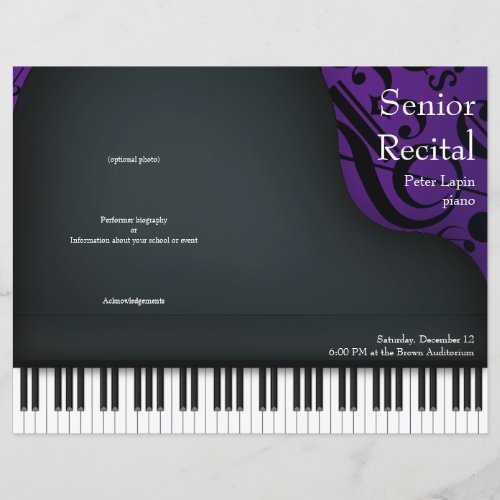 Black Piano on Purple Folded Recital Program