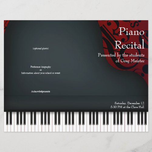 Black Piano on Red Folded Recital Program