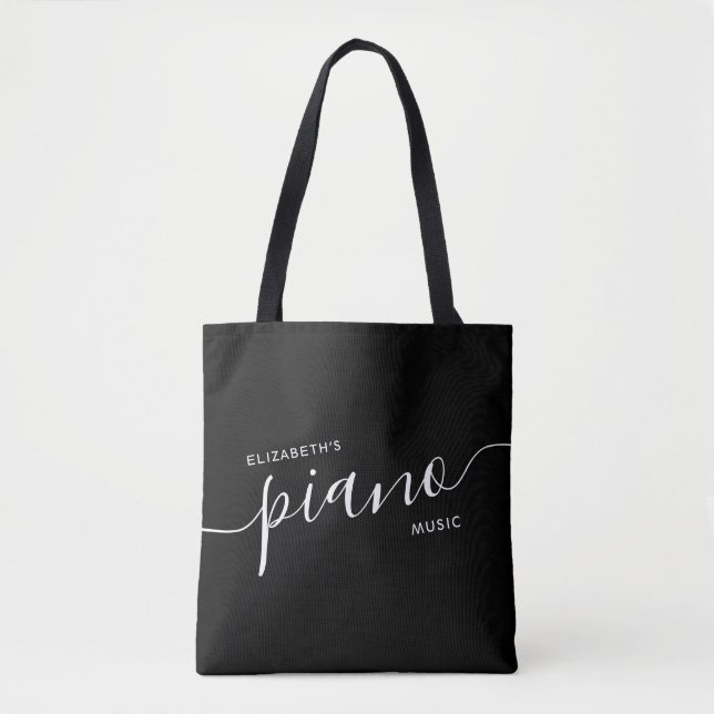 Black Piano Stuff Personalized Name Elegant Tote Bag (Front)