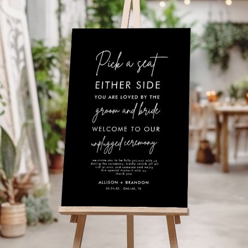 Black Pick a Seat Not a Side Wedding Ceremony Sign