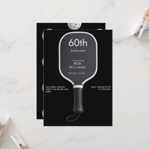 Black Pickleball 60th Birthdday Party Invitation