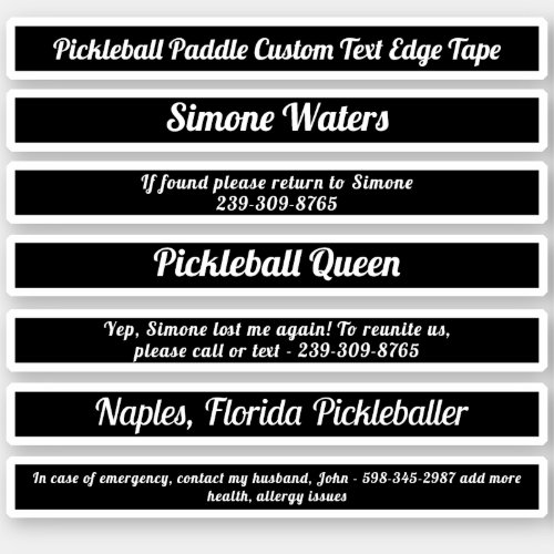 Black Pickleball Paddle Edge Tape Custom Text ICE Sticker