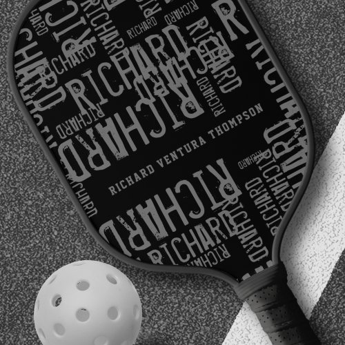 Black Pickleball Paddle with Gray Name 