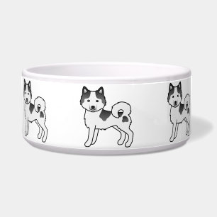 Black Piebald Alaskan Malamute Cute Cartoon Dog Bowl