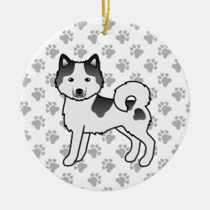 Black Piebald Alaskan Malamute Cute Cartoon Dog Ceramic Ornament