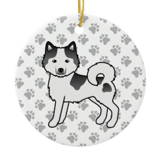 Black Piebald Alaskan Malamute Cute Cartoon Dog Ceramic Ornament
