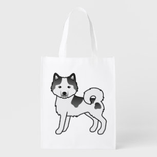 Black Piebald Alaskan Malamute Cute Cartoon Dog Grocery Bag