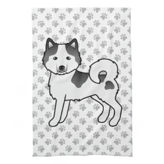 Black Piebald Alaskan Malamute Cute Cartoon Dog Kitchen Towel
