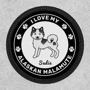 Black Piebald Alaskan Malamute Cute Cartoon Dog Patch