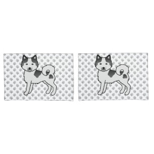 Black Piebald Alaskan Malamute Cute Cartoon Dog Pillow Case