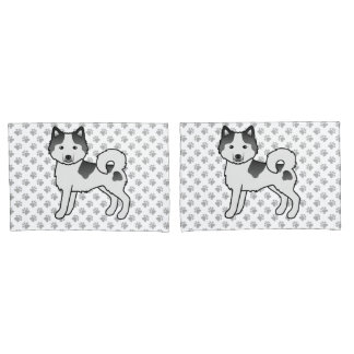 Black Piebald Alaskan Malamute Cute Cartoon Dog Pillow Case