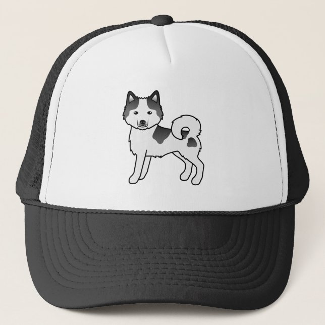 Black Piebald Alaskan Malamute Cute Cartoon Dog Trucker Hat (Front)