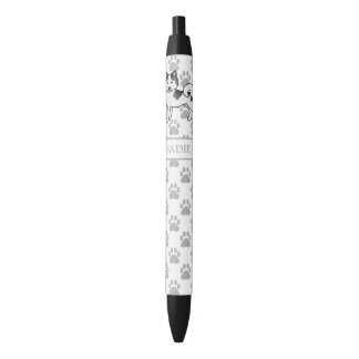 Black Piebald Alaskan Malamute Cute Dog &amp; Name Pen