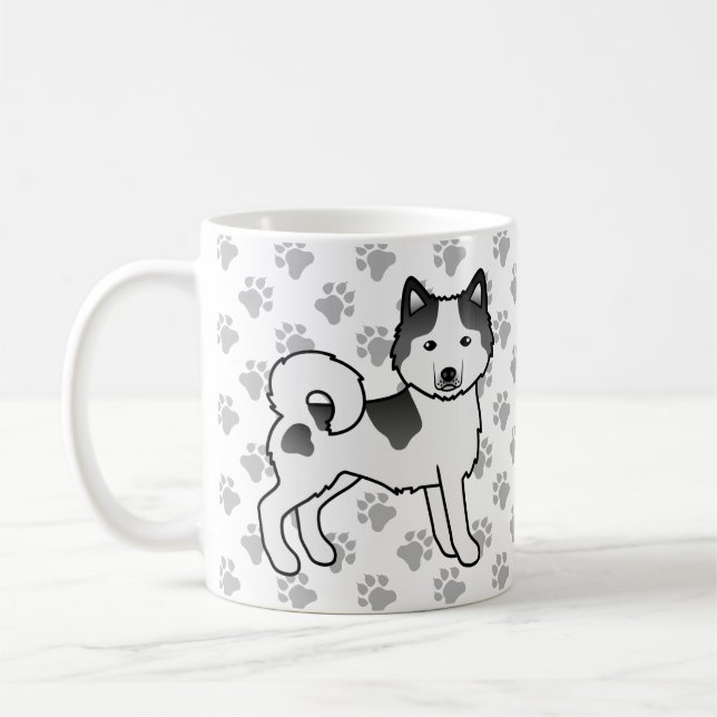 Black Piebald Alaskan Malamute Cute Dog & Paws Coffee Mug (Left)