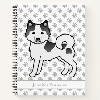Black Piebald Alaskan Malamute Dog &amp; Custom Text Notebook