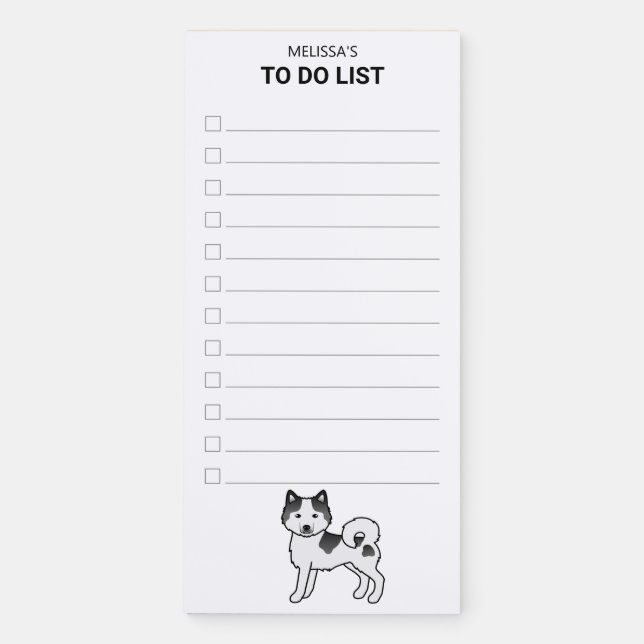 Black Piebald Alaskan Malamute Dog To Do List Magnetic Notepad (Front)