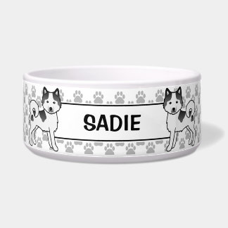 Black Piebald Alaskan Malamute Dogs &amp; Pet's Name Bowl