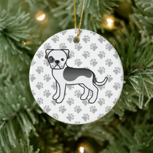 Black Piebald American Bulldog Cute Cartoon Dog Ceramic Ornament