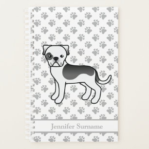 Black Piebald American Bulldog Cute Cartoon Dog Planner
