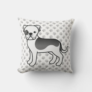 Black Piebald American Bulldog Cute Cartoon Dog Throw Pillow