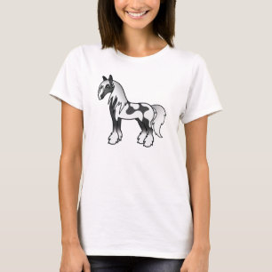 Black Piebald Cartoon Gypsy Vanner Shire Horse T-Shirt