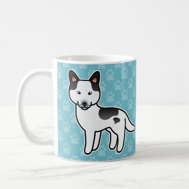 Black Piebald Cartoon Siberian Husky Coffee Mug (Left)