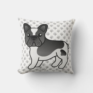 Black Piebald French Bulldog Cute Cartoon Dog Throw Pillow