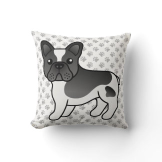 Black Piebald French Bulldog Cute Cartoon Dog Throw Pillow